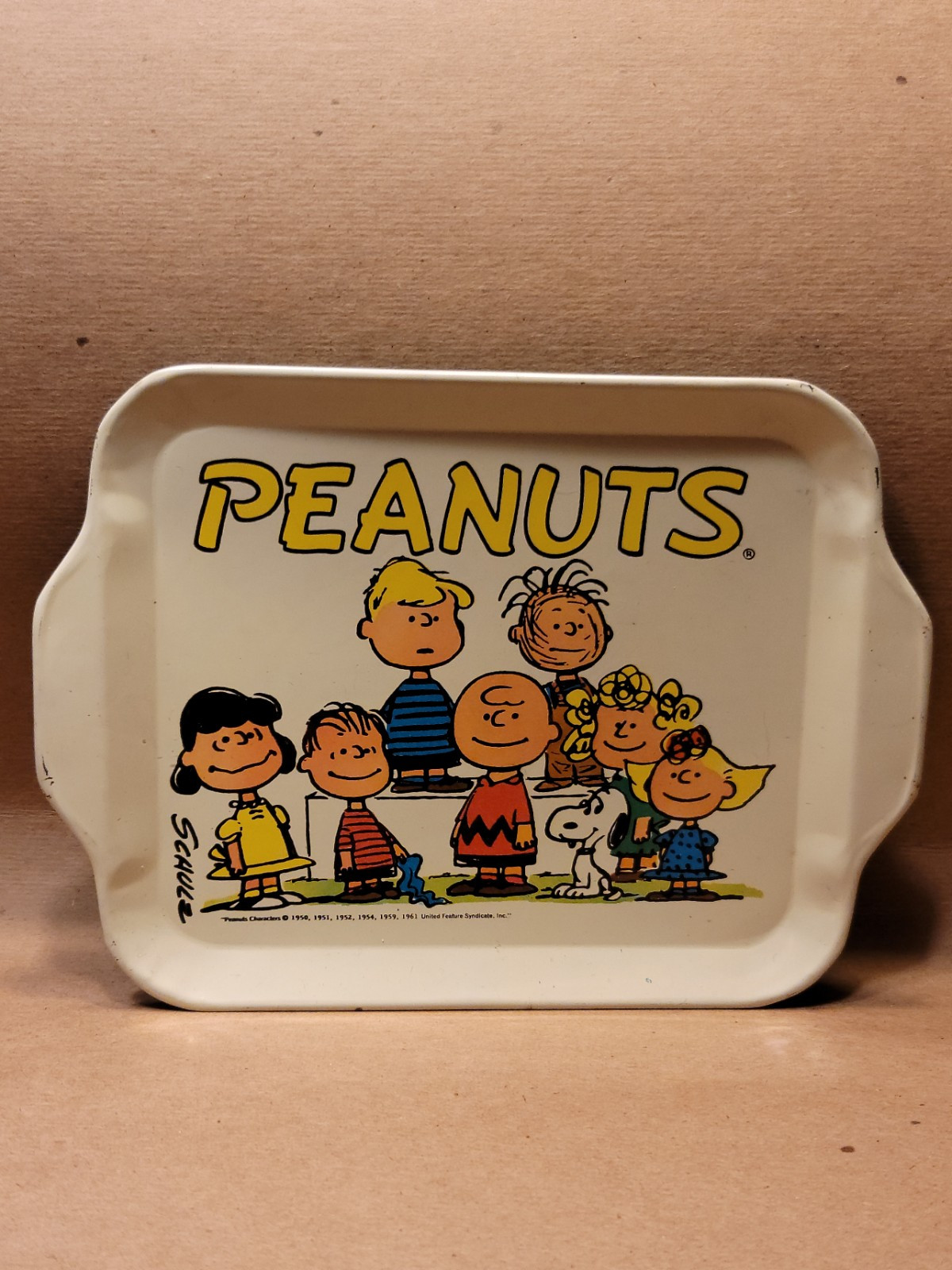 Vintage Snoopy Metal Tin Tip Snack Tray 1950s Peanuts Collectible