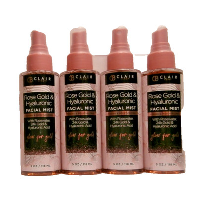 Clair Beauty Rose Gold & Hyaluronic Facial Mist Toning & Moisturizing 5oz 4 BTLS