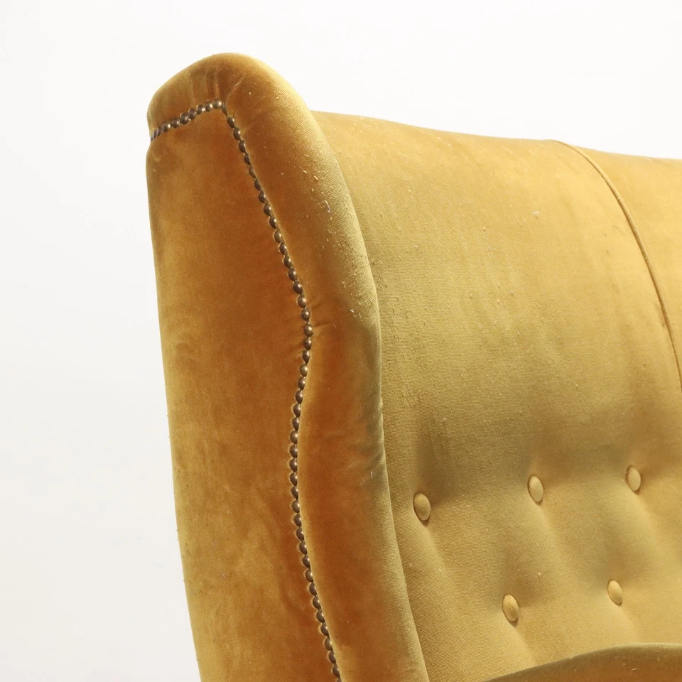 Винтажный бархатный 3-местный диван итальянский дизайн Италия 1950-е оригинал - Изображение 4 из 4