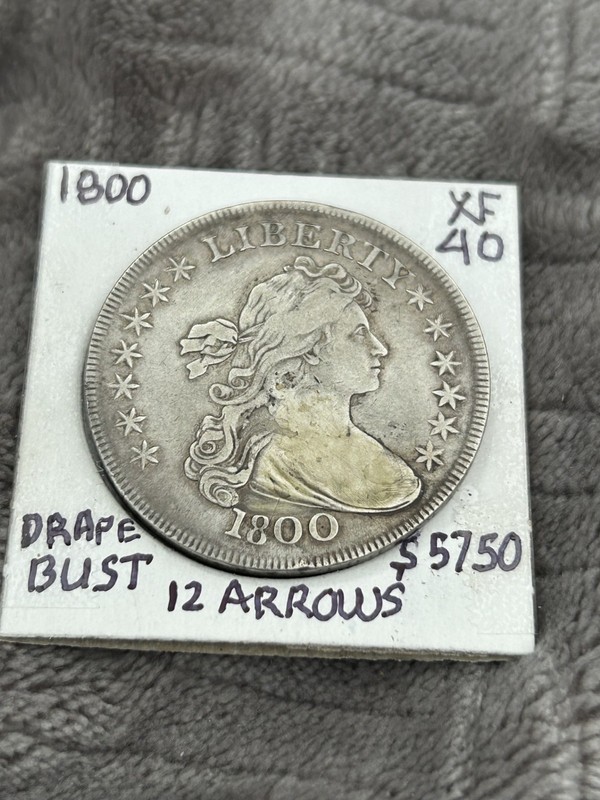 KEY XF 1800, [12 Arrows] DRAPED BUST SILVER DOLLAR. Nice even wear.