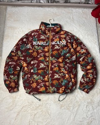 Vintage Karl Kani Reversible Puffer Jacket Green Floral Full Zip Mens Size S Str