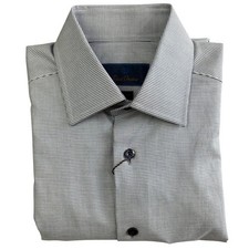 David Donahue Blue Dress Shirt Mens 15 x 35 Trim Fit Micro Geometric NWT $155