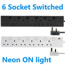 Image of UK Extension Lead Cable Electric Mains Power 1 2 3 4 5 6 Gang Way Plug Socket