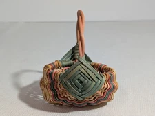 Vintage Handmade Small Woven Buttocks Basket Signed and dated 1987