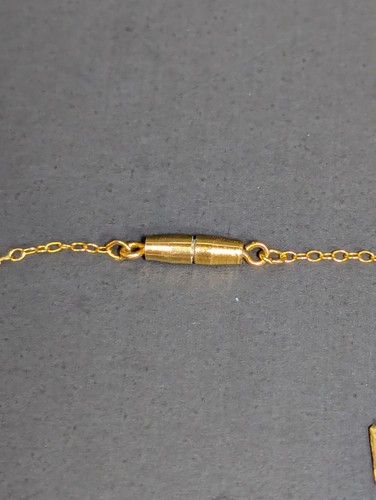 Collana vintage catena piena d'oro 15" barra e ciondolo perline - Foto 6 di 24
