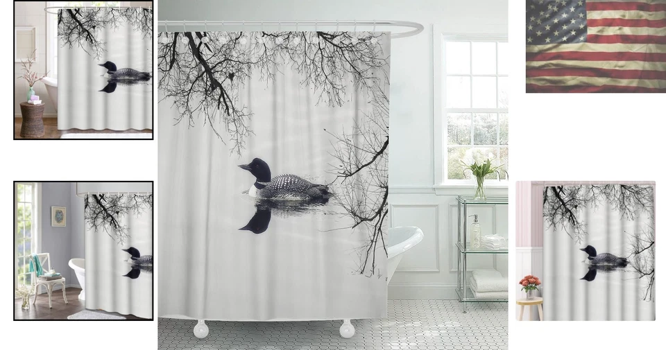 Cortina de Ducha Art Deco Blanco y Negro Loon Lake - Impermeable y Elegante 72"x72" Foto 2 de 4