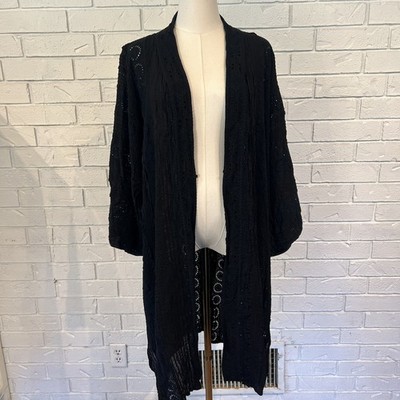Johnny Was Priya Black Eyelet Pintuck Kimono Duster Cardigan Women s S