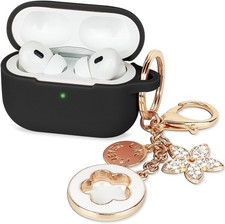 Case for Apple Airpods Pro 3 2025 - Silicone Cover Women Bling Keychain Black
