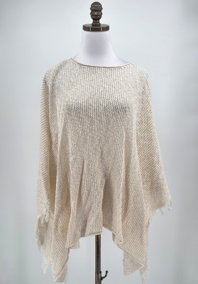 Eileen Fisher Ivory Organic Cotton Open Knit Poncho Sweater One Size