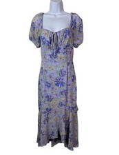 ASTR The Label Freesia Lavender Floral Midi Dress Puff Sleeves Size Small Boho