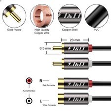 3 Feet Gold Plated RCA Extension Cable - Heavy Duty Male to Female for HiFi S...