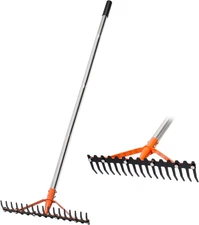 Heavy Duty Garden Rake with 62" Adjustable Stainless Steel Handle and Steel Tine