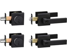 2 Pack Black Entry Door Handle & Deadbolt Set Keyed Alike Heavy Duty Lockset