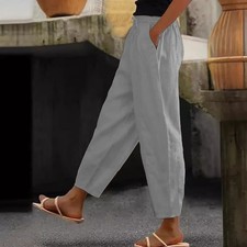 Women's Trousers Ladies Summer Loose Elastic Waist Crop Pants Plus Size 6-20