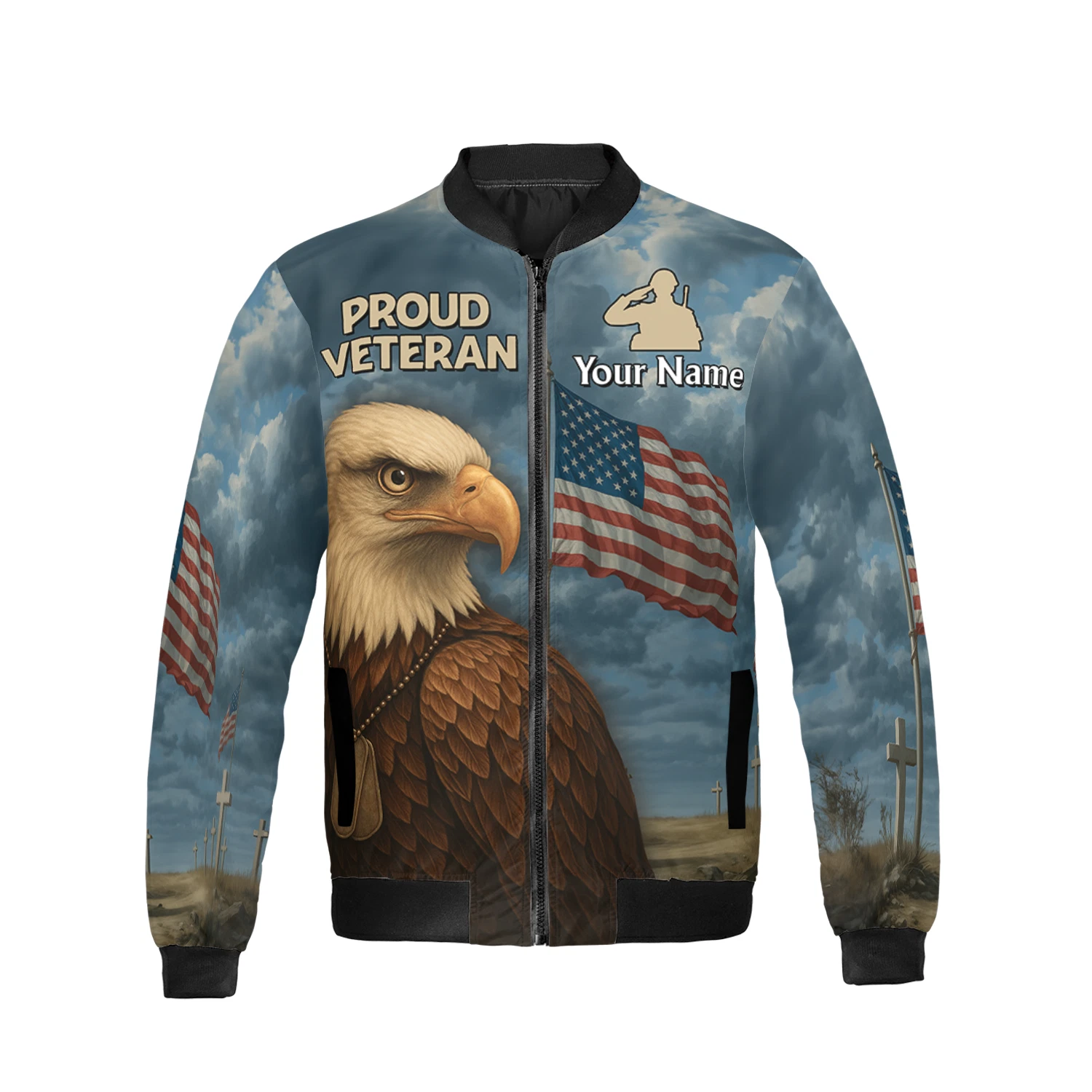 Personalized Eagle USA Flag Patriotic Bomber Jacket
