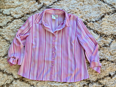 Fred David Stretch, Longsleeve Button Up, Pink Striped XL  