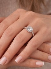 Silver Tone Cushion Cut Halo Ring Clear CZ Stones Women’s size 9, new, no tags