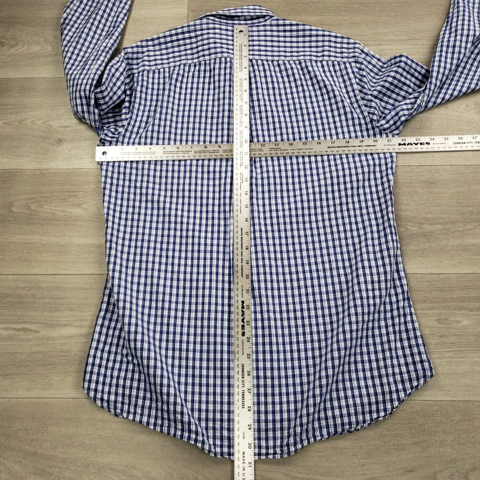 J Press Button Down Shirt Men Size Large Blue Plaid Cotton Long Sleeve Collared - Image 4 of 4
