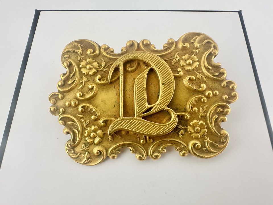Antique Victorian Gold Tone Brooch Floral Monogram D Unsigned Estate Find Read