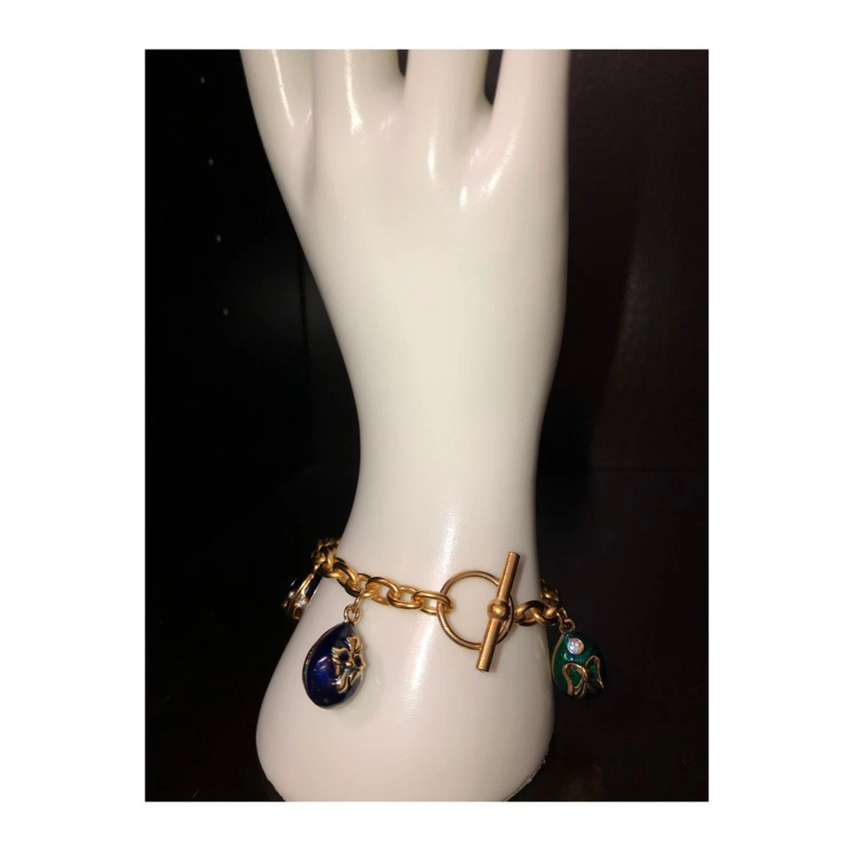 Fabergé-Inspired Egg Charm Bracelet – Enamel & Crystal Accents 7.5 Inch - Image 3 of 4