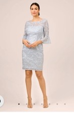 Adrianna Papell 6 Skyway Blue Sequin 3/4 Sleeve Guipure Lace Party Dress 189