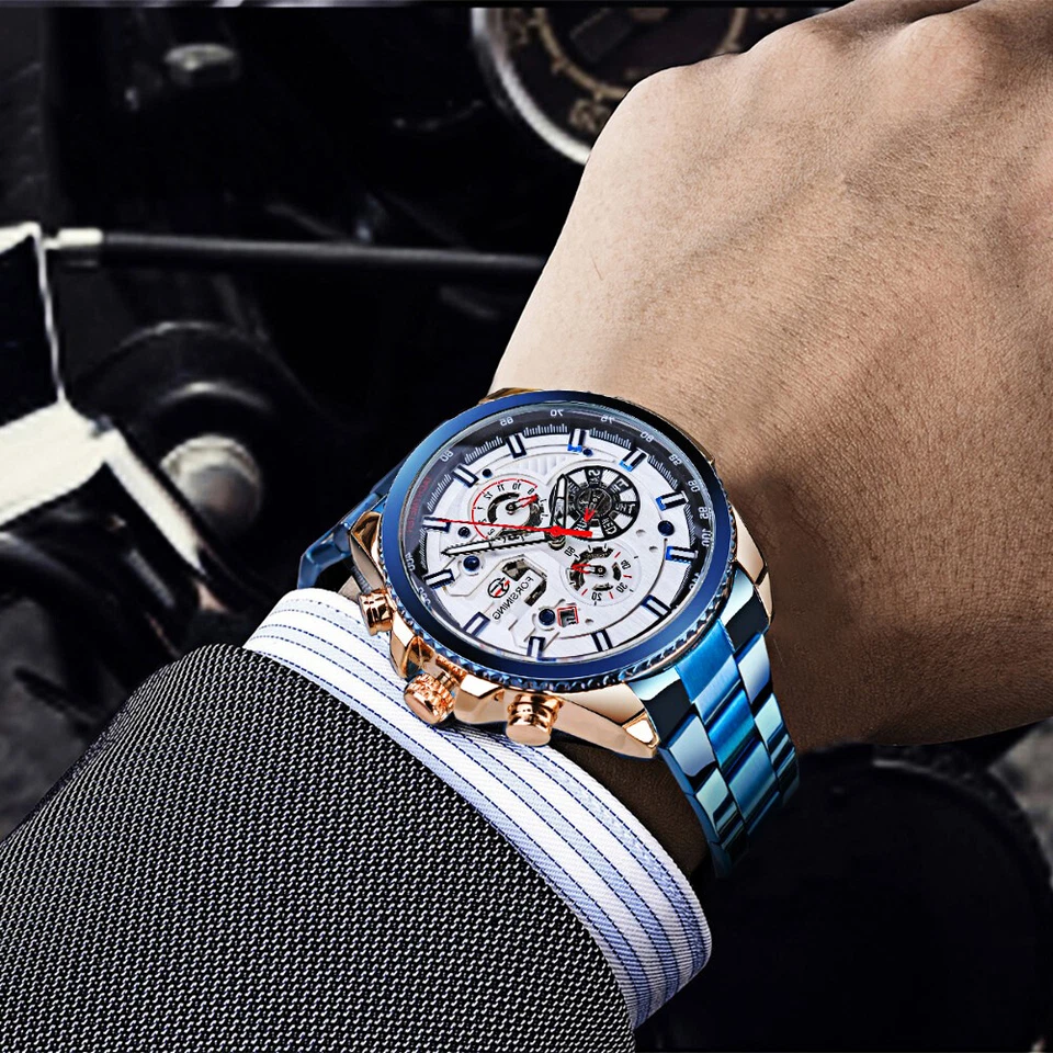 Reloj Pulsera Mecánico FORSINING Lujo Hombre Acero Impermeable Automático Cuerda Automática Foto 4 de 4