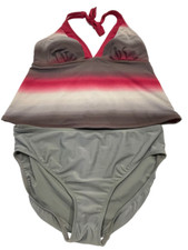 Swimsuits for All 2-Piece Halter Tankini Set Swim Brief Size L Ombre Purple Gray