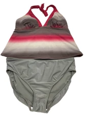 Swimsuits for All 2-Piece Halter Tankini Set Swim Brief Size L Ombre Purple Gray