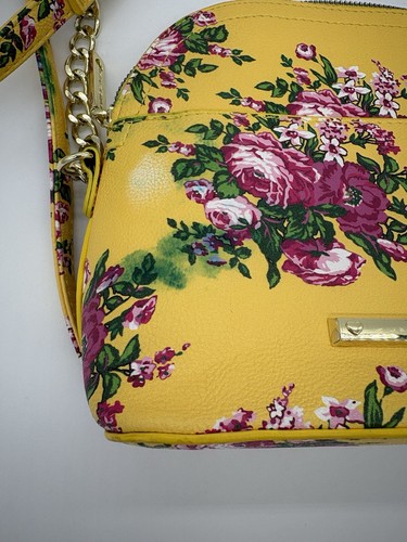 Betsy Johnson Yellow Mini Handbag with Floral Print Spring Purse - Picture 4 of 11