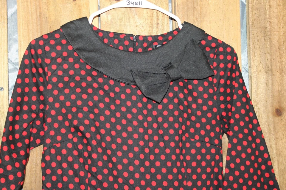 Vestido clásico de moda rojo negro a lunares mediano para mujer Foto 2 de 4