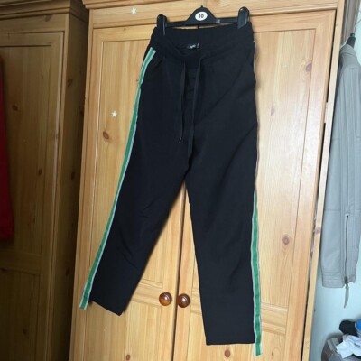 boohoo high waisted black joggers with green stripe UK