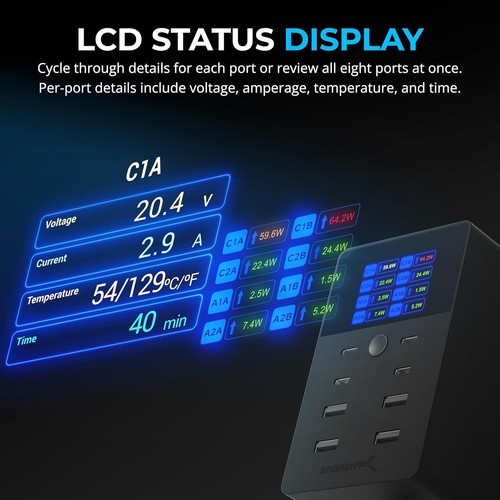 Smart 8-Port 252W Charger – LCD Display, PPS Protection, USB-C & A Compatibility - 第 7/8 張圖片