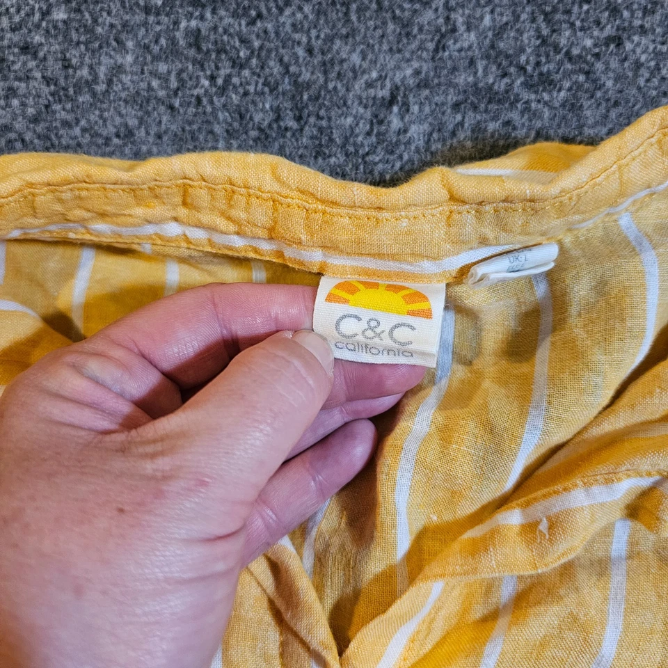 C&C California Top Womens Size Large Yellow Linen Striped Button Casual Beachy - Image 4 of 4