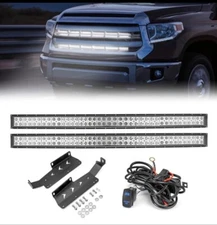 2PCs 42” Dual Row Curved LED Light Bar & Front Hidden Grill Brackets + Wiring
