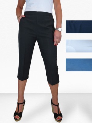 Pull On Womens Cropped Trousers Uk Oui 85753 Light Grey Pull-On