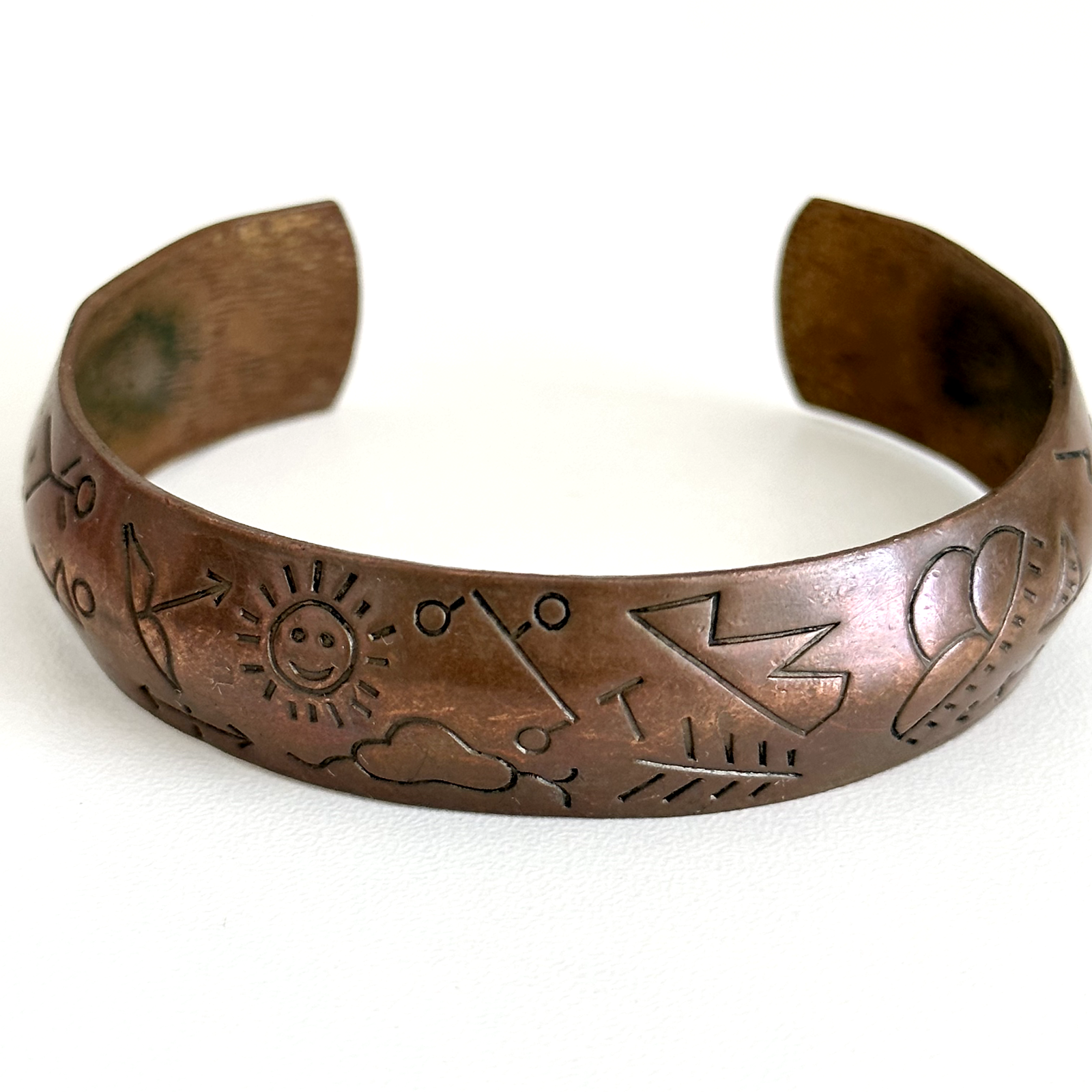 Vintage Copper Etched Pattern Design Chunky Cuff Bracelet 7