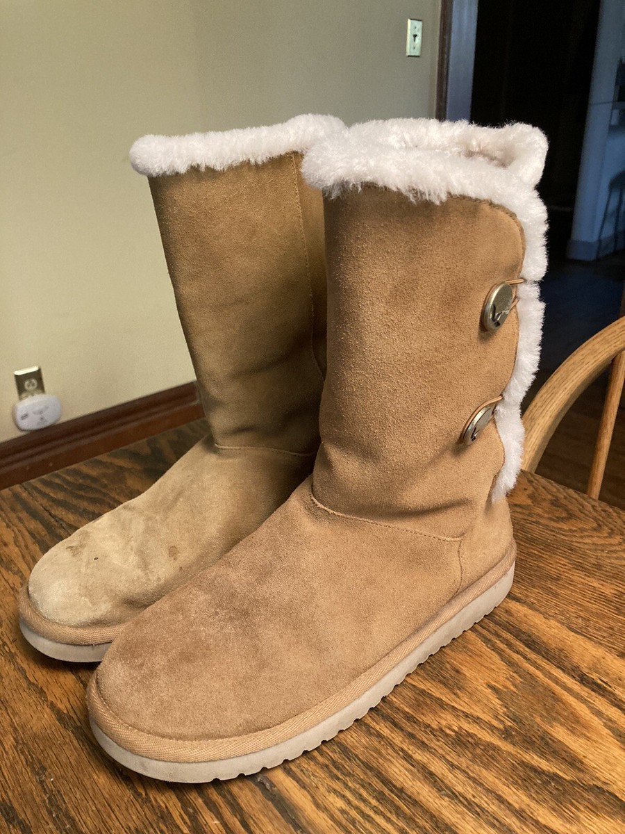 KOOLABURRA By UGG Kinslei Tall Chestnut Suede Sheepskin Boots Sz #1096409