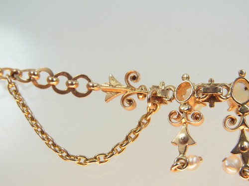 Antique Art Nouveau Precious Opal Necklace 585 RG with Pearls & Ruby Fine Floral 1910 - Picture 16 of 24
