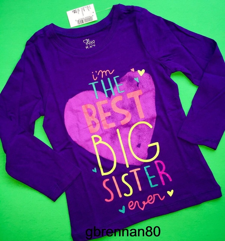 *NEW! "BEST BIG SISTER EVER" Girls Graphic Shirt 4 xs 5-6 s Gift! Cute Purple LS