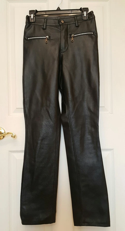 BB Dakota Black Leather Pants Straight Leg Zip Pockets - Size 5/6 - Image 4 of 4