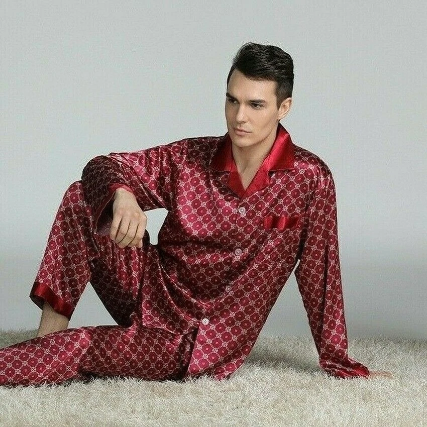 Luxury Mens Silk Satin Pajamas - PJ Set Top and Bottom Sleepwear