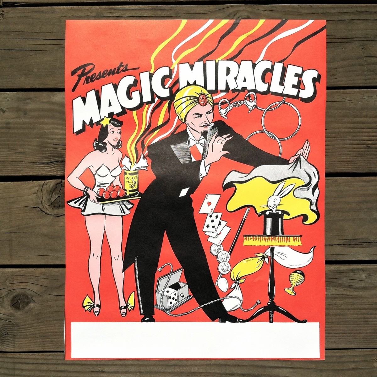 Vintage Original MAGIC MIRACLES Magician Poster 1950s Sexy