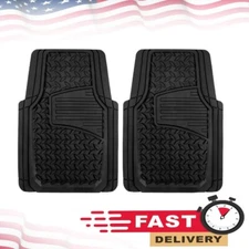 Auto Drive 2PC Rubber Floor Mats Diamond Plate Black- Universal Fit Cars, Trucks