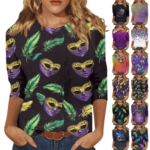 3/4 Sleeve Shirts For Women Cute Print Graphic Tees Blouses Casual Plus Size