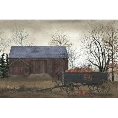 New Primitive Billy Jacobs Fall PUMPKIN WAGON RED BARN Wall Hanging Picture
