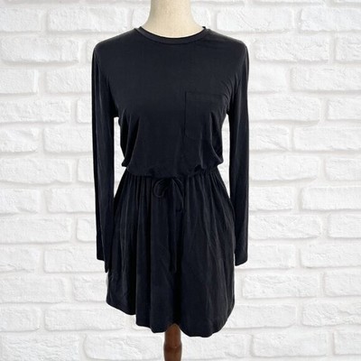 NWT Black Long Sleeve Crewneck Dress Drawstring Waist Lou & Grey Soft  Slinky XS | eBay