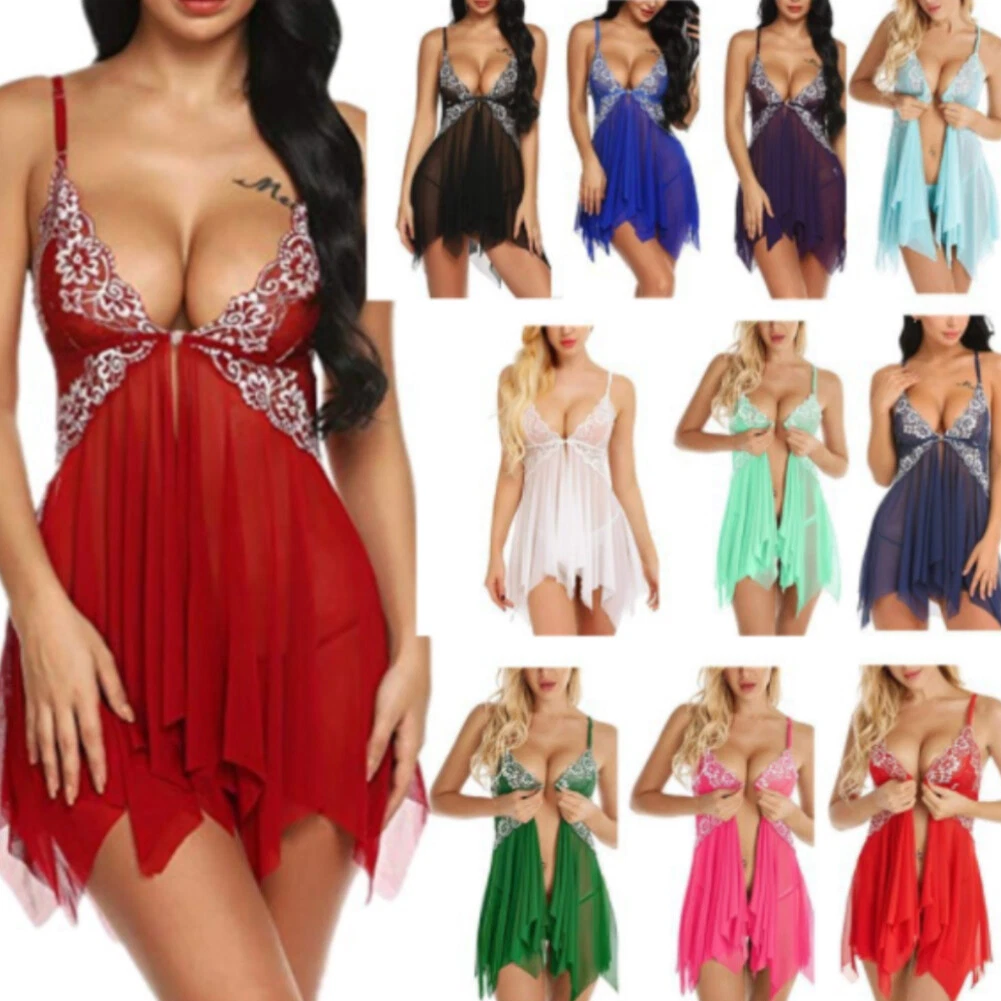 Damen Sexy Reizwäsche Spitze Babydoll Dessous Negligee Nachtwäsche Nachtkleider