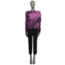 61187 auth BALENCIAGA black pink STRIPED silk Blouse Shirt 36 XS