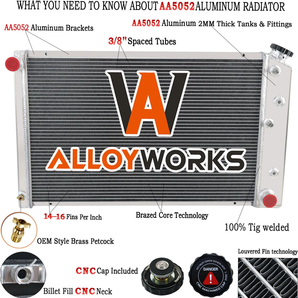 4 Row Aluminum Radiator for 1973-1986 81 Chevy/GMC C/K C10 C20 C30 K10 K20 K30 - Imagem 2 de 4