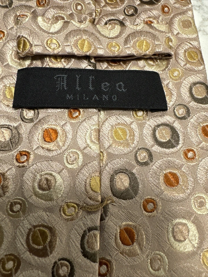 Corbata ALLEA MILANO 100% Seda Hecha en Italia Corbata Geométrica Dorada Corbata Para Hombre Foto 4 de 4